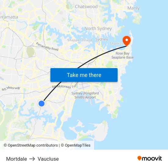 Mortdale to Vaucluse map