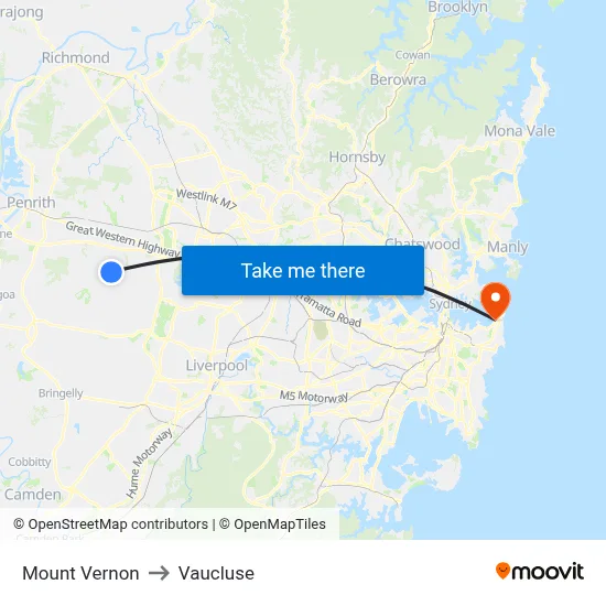 Mount Vernon to Vaucluse map