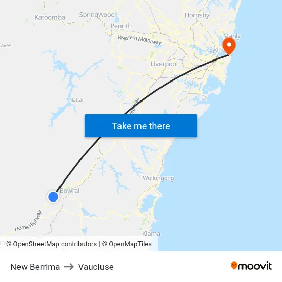 New Berrima to Vaucluse map