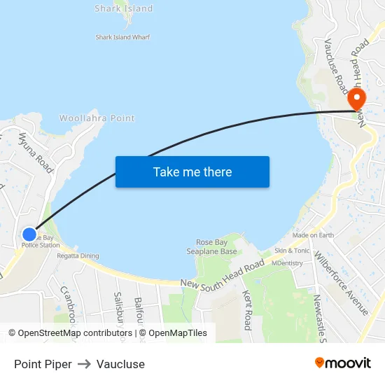 Point Piper to Vaucluse map