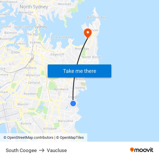 South Coogee to Vaucluse map