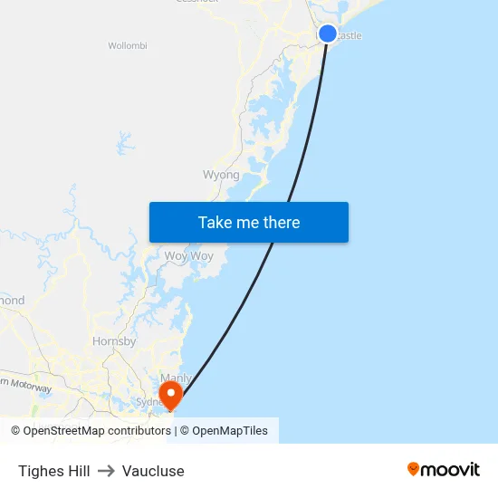 Tighes Hill to Vaucluse map