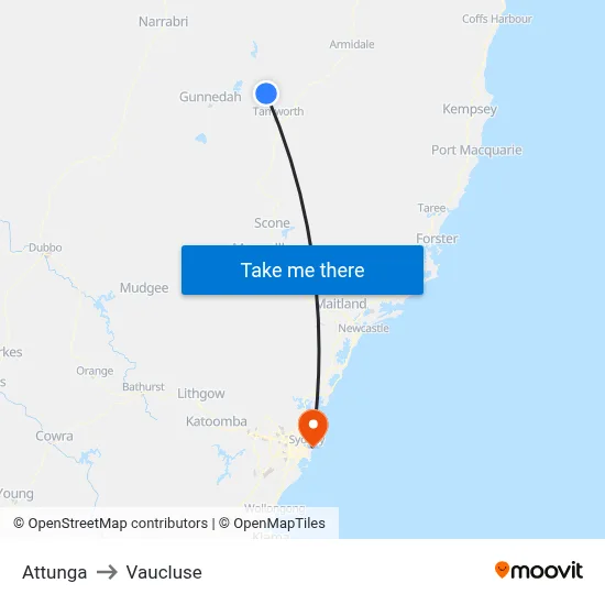 Attunga to Vaucluse map