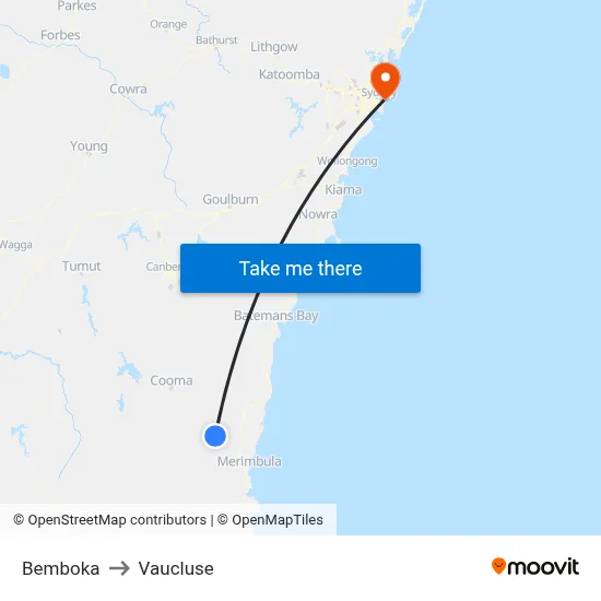 Bemboka to Vaucluse map