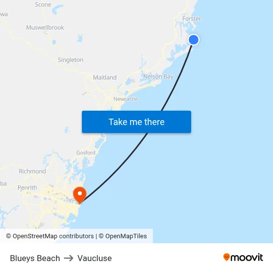 Blueys Beach to Vaucluse map