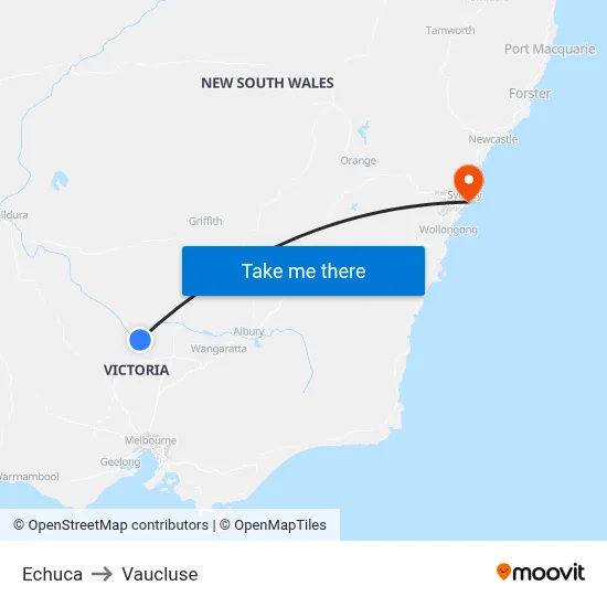 Echuca to Vaucluse map