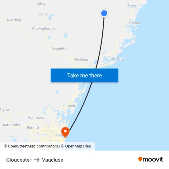 Gloucester to Vaucluse map