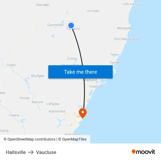 Hallsville to Vaucluse map