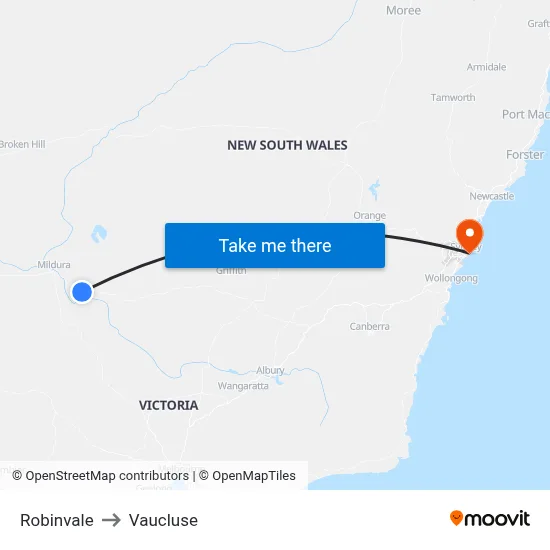 Robinvale to Vaucluse map