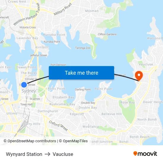 Wynyard Station to Vaucluse map