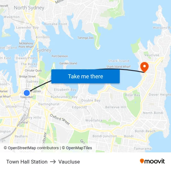 Town Hall Station to Vaucluse map