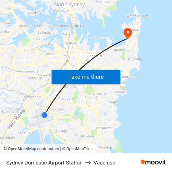 Sydney Domestic Airport Station to Vaucluse map
