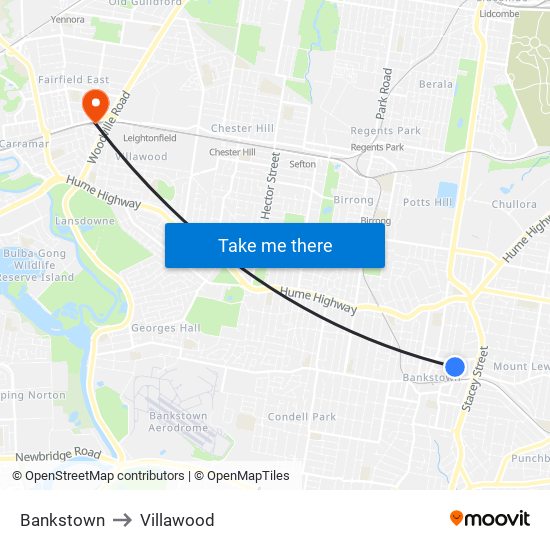 Bankstown to Villawood map