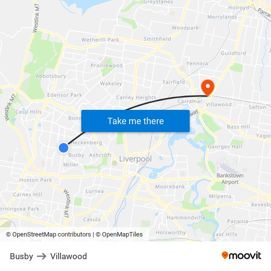 Busby to Villawood map