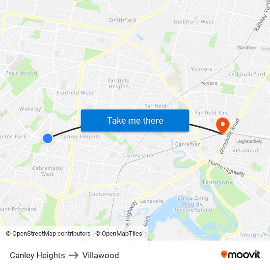 Canley Heights to Villawood map