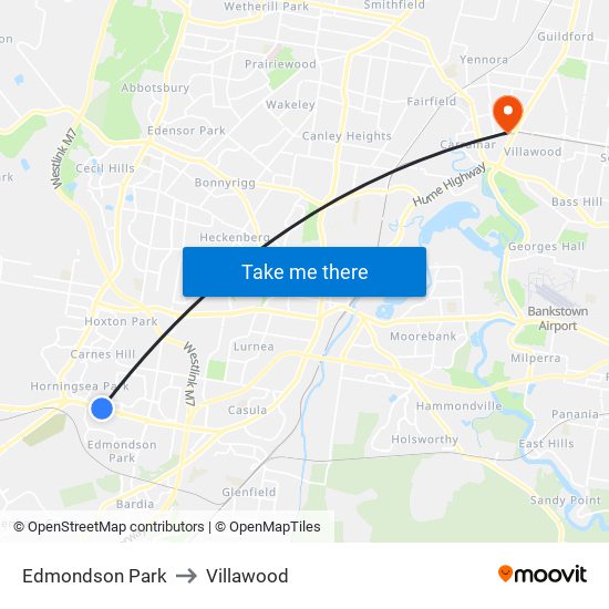 Edmondson Park to Villawood map