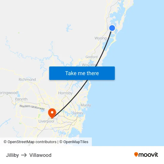 Jilliby to Villawood map