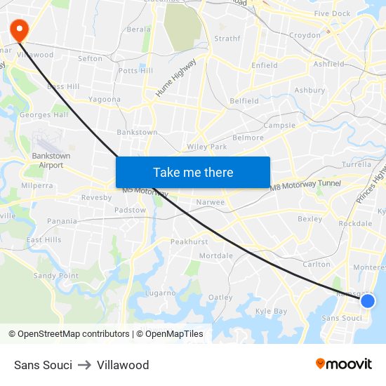 Sans Souci to Villawood map