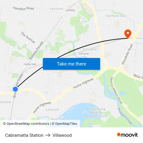 Cabramatta Station to Villawood map