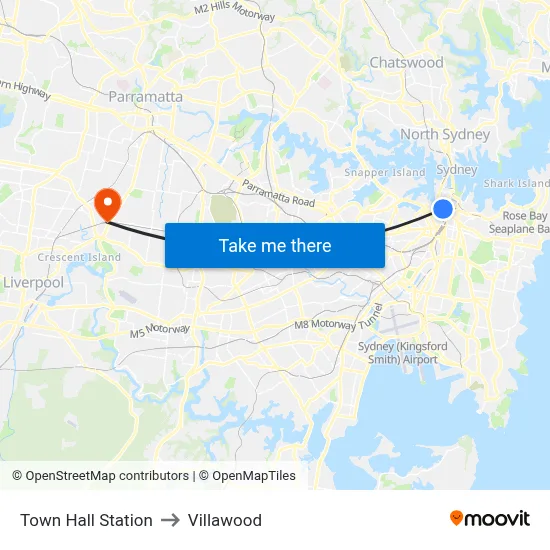 Town Hall Station to Villawood map