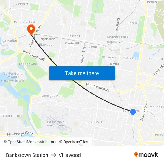 Bankstown Station to Villawood map