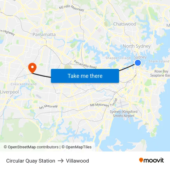 Circular Quay Station to Villawood map