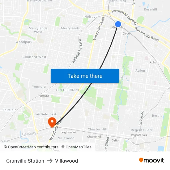 Granville Station to Villawood map