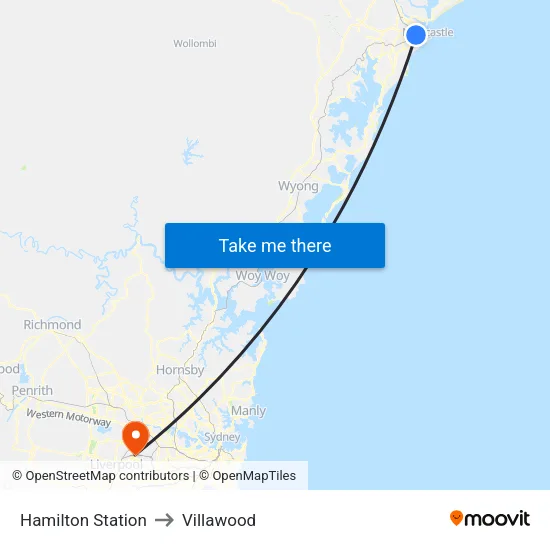 Hamilton Station to Villawood map