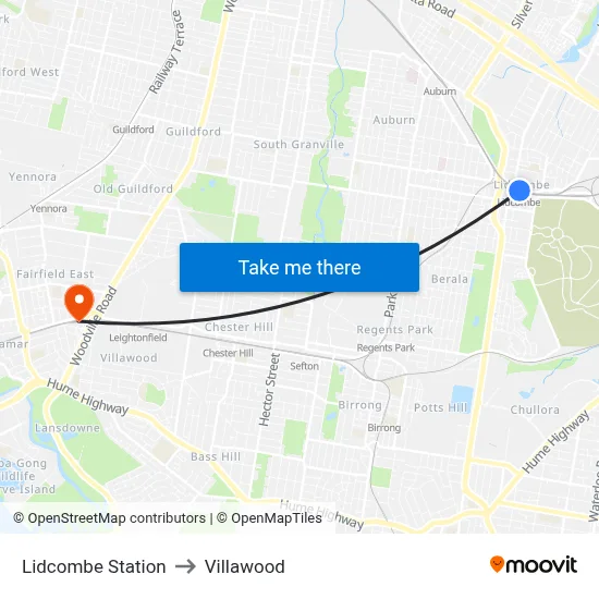 Lidcombe Station to Villawood map