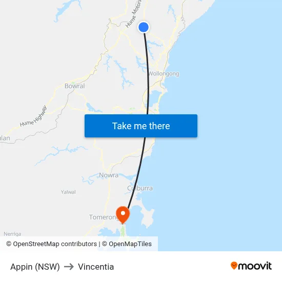 Appin (NSW) to Vincentia map