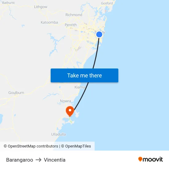 Barangaroo to Vincentia map