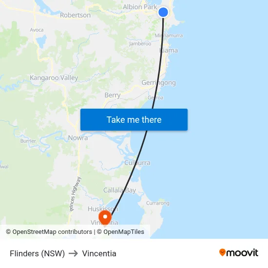 Flinders (NSW) to Vincentia map