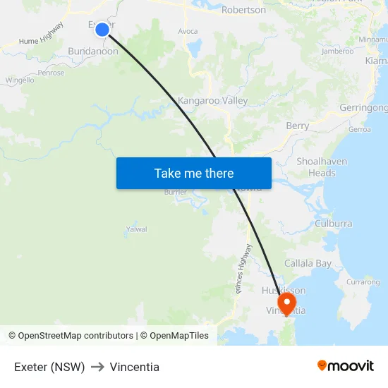 Exeter (NSW) to Vincentia map