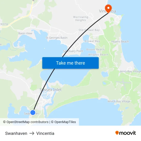 Swanhaven to Vincentia map
