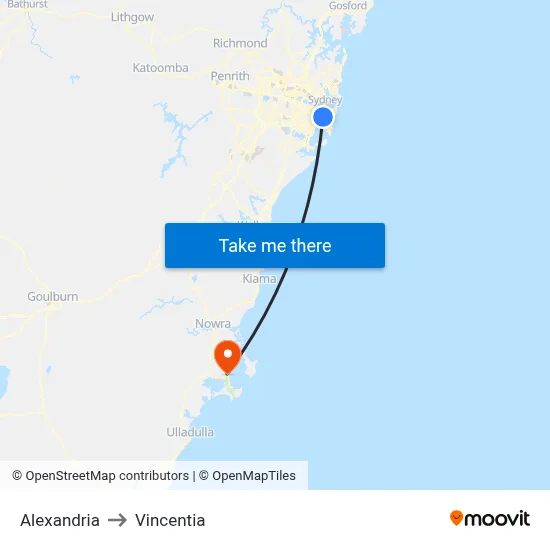 Alexandria to Vincentia map