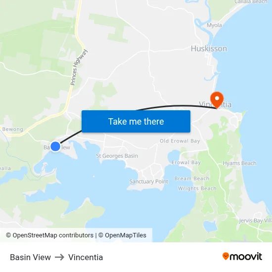Basin View to Vincentia map