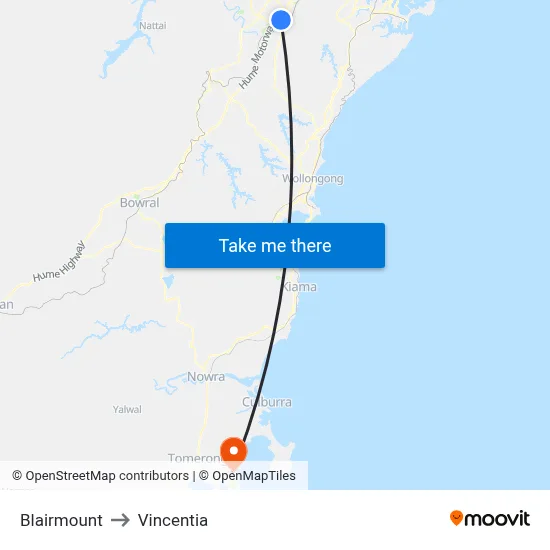 Blairmount to Vincentia map
