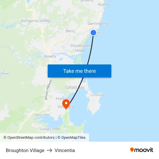 Broughton Village to Vincentia map