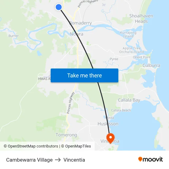 Cambewarra Village to Vincentia map