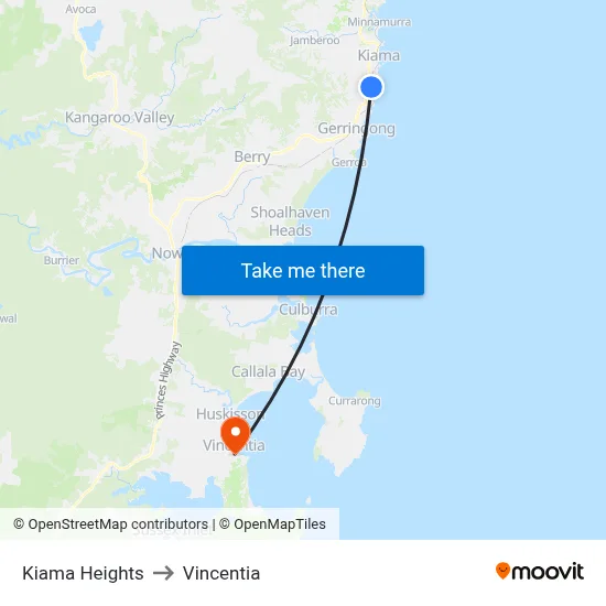 Kiama Heights to Vincentia map