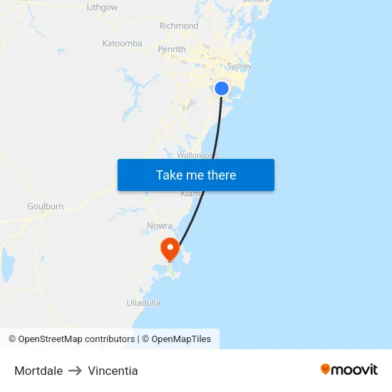 Mortdale to Vincentia map