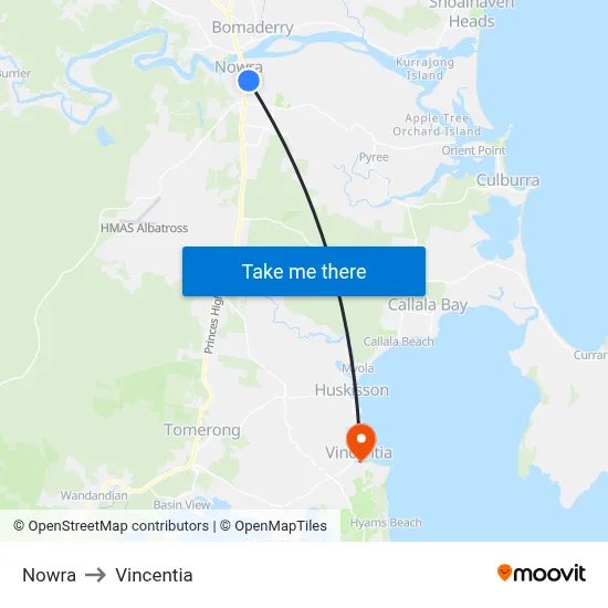 Nowra to Vincentia map