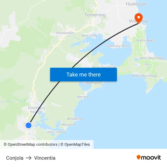 Conjola to Vincentia map