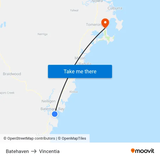 Batehaven to Vincentia map