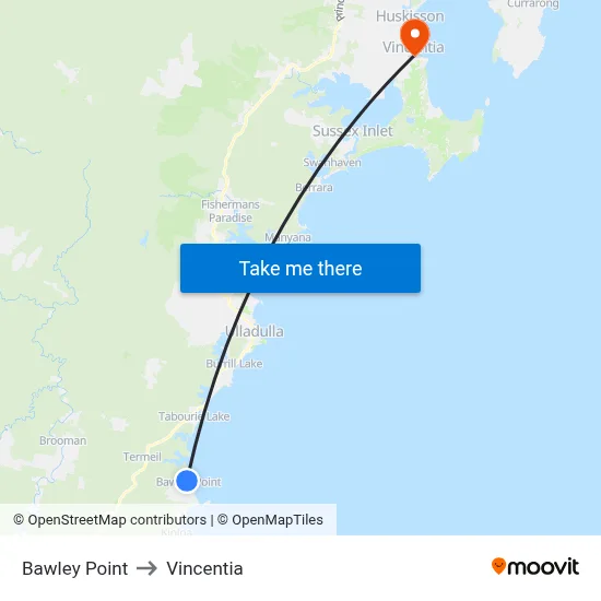 Bawley Point to Vincentia map