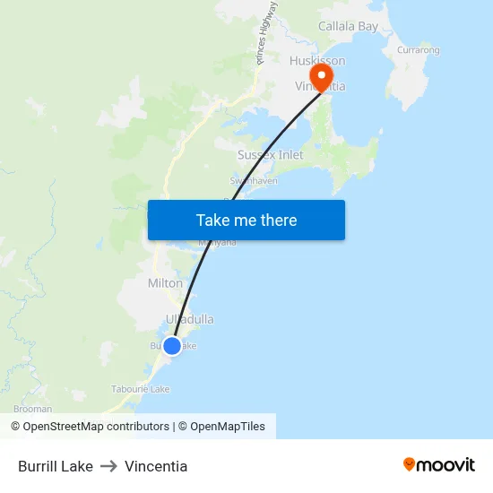 Burrill Lake to Vincentia map