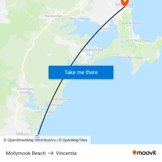 Mollymook Beach to Vincentia map