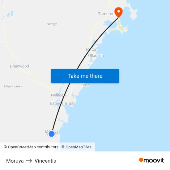 Moruya to Vincentia map