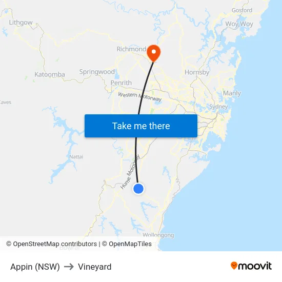Appin (NSW) to Vineyard map