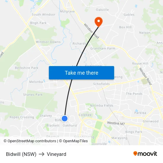 Bidwill (NSW) to Vineyard map